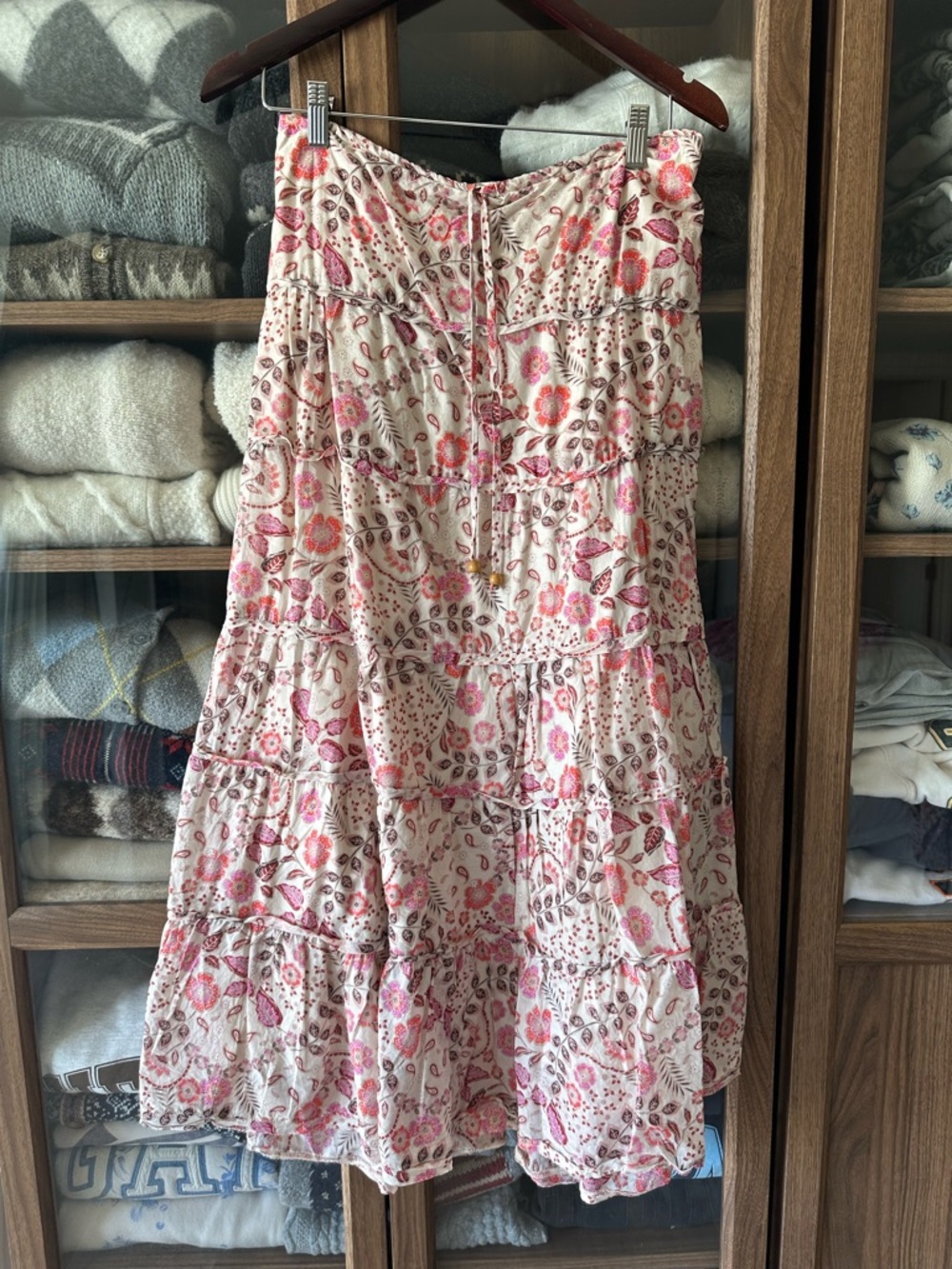 TALULAH Cream Maxi Skirt with Pink Floral Pattern